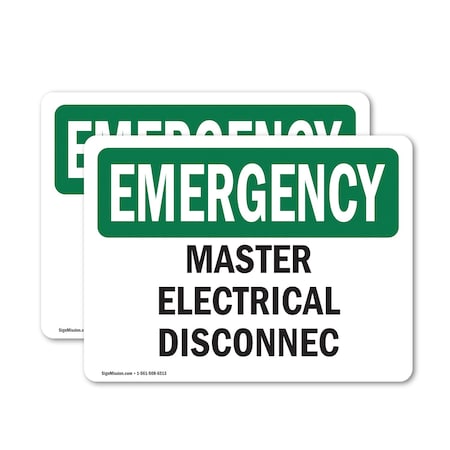Signmission Master Electrical Disconnect Emergency Sign, Vinyl Decal, 14in W x 10in L, 2PK OS-2PACK-EM-D-1014-L-10401